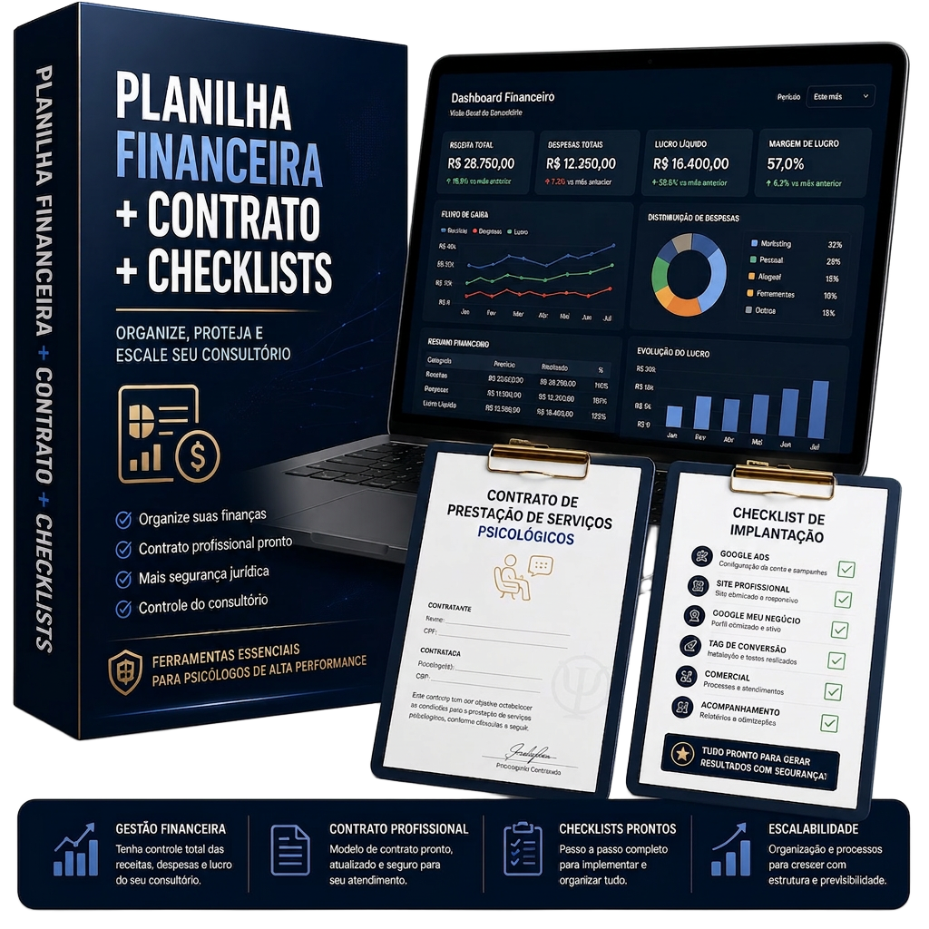 Mockup da planilha financeira com contrato e checklists
